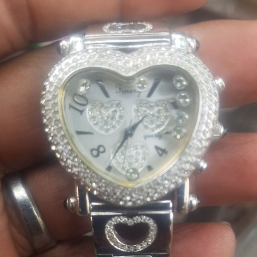 Heart-shaped "Finery" Quartz Wristwatch with Pave-set Rhinestones
