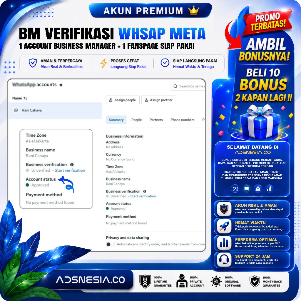 Business Manager Sudah Terverifikasi Meta WhspAPI | BM (Hijau) + 1 Fanspage Fresh Siap Pakai