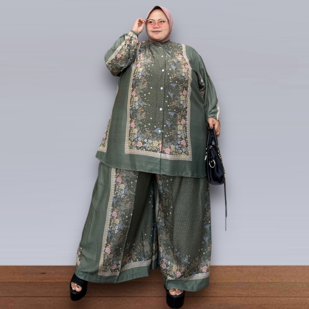 Setelan Tunik Celana Jumbo LD 140 150 160 Oversize Bahan Rayon Diamond & Twill Juragan Klambi Jumbo