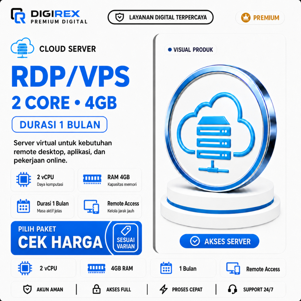 RDP / VPS 2 CORE 4 GB RAM FULL ADMINISTRATOR FULL GARANSI