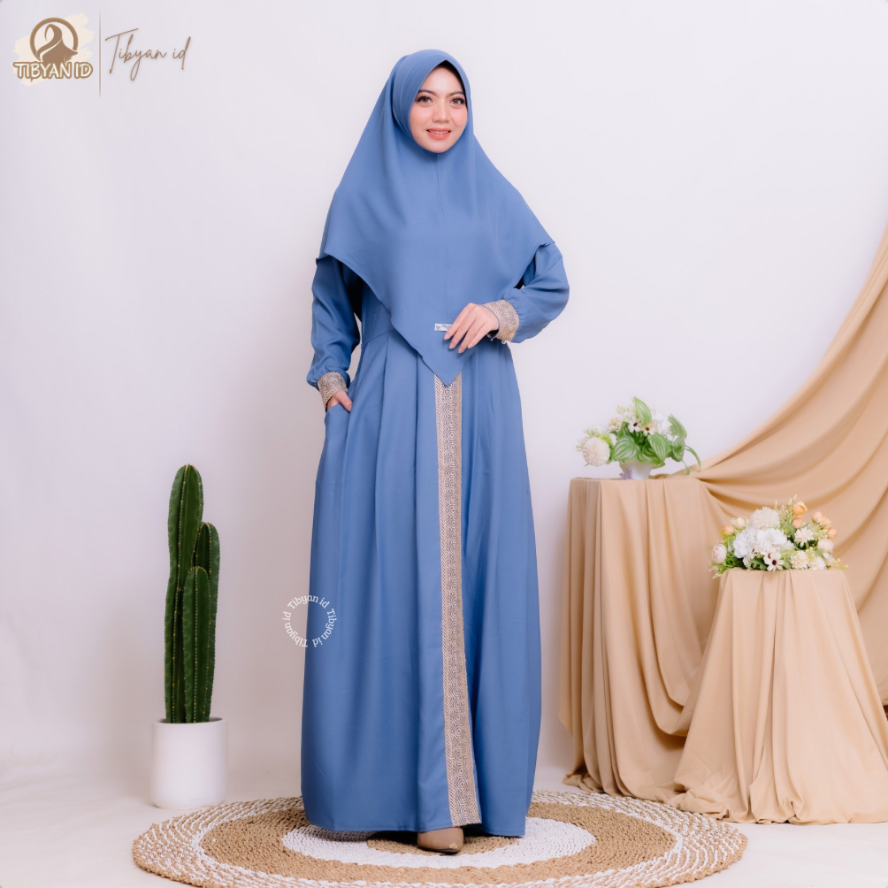 Kanaya Syari Set hijab Premium by Tibyan.id - Warna Denim - Gamis Syari Shakila Anti UV M L XL XXL 3