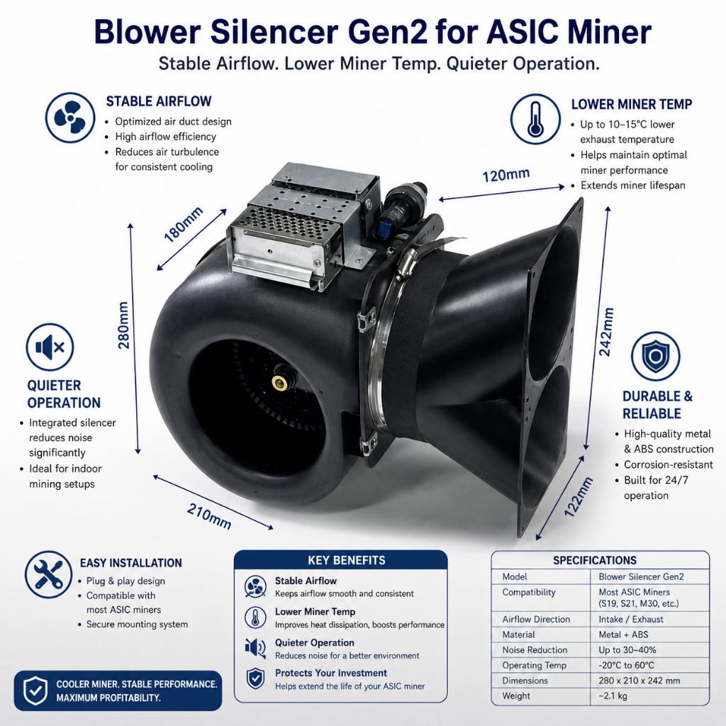 Blower Silencer Gen2 Miner S19 S19K Pro S21 L7 L9 KS5 Noiseless Fan 160w