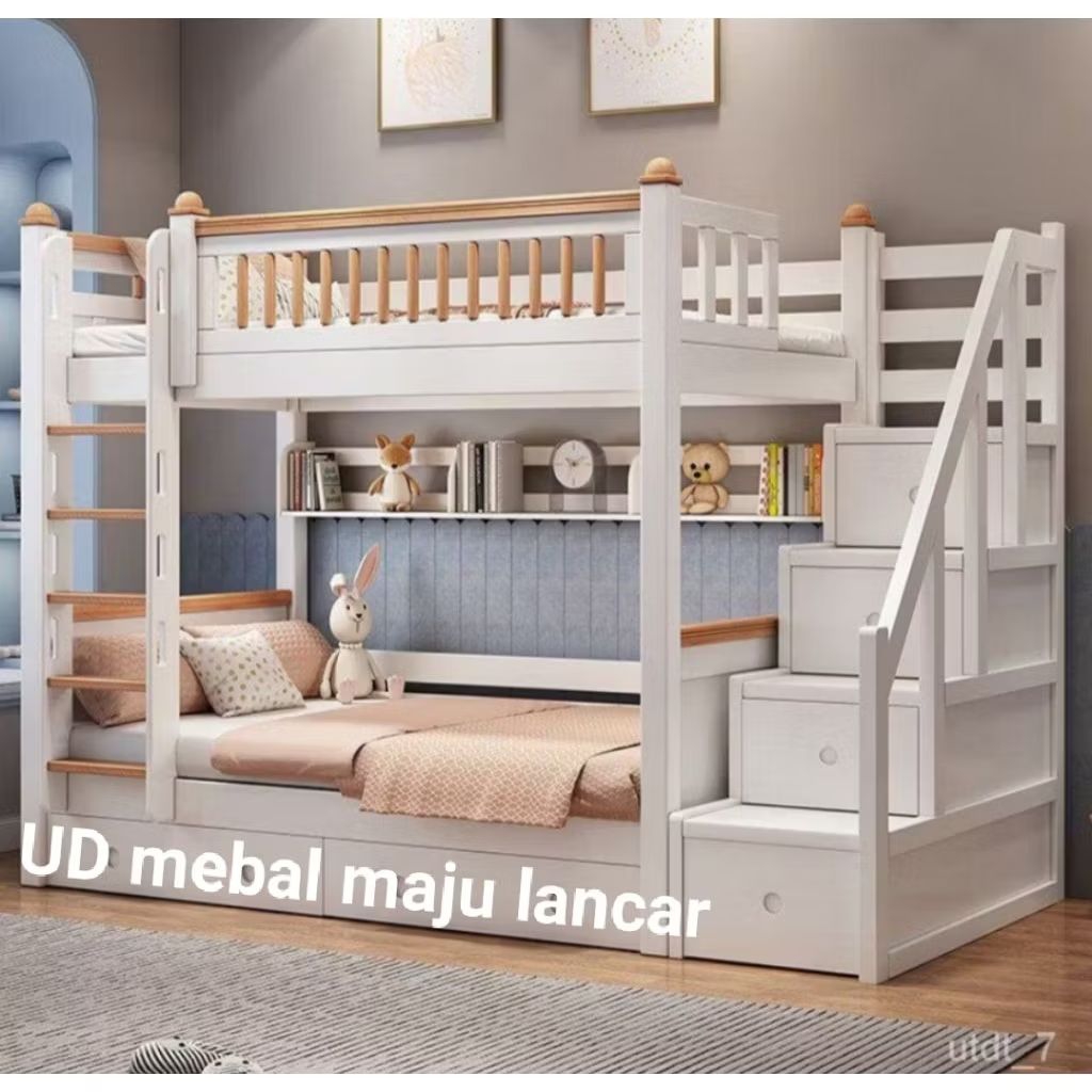 tempat tidur anak tingkat atau dipan Sorong berkowalitas warna seperti gambar bahan kayu jati pinos
