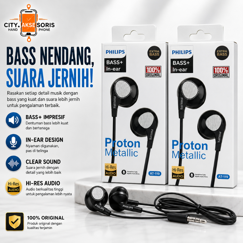 Handsfree Headset Extra Bass AT-298 PH-268 Handset Philips JB-08 J-778 PL-69 AT-119