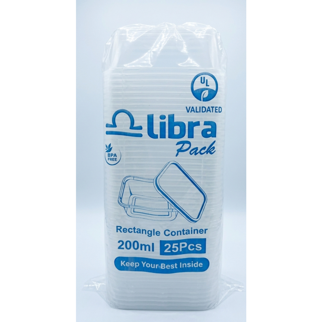 LIbra Thinwall Rectangle 200ml / Kotak Makan Plastik / Wadah Desserts & Sambal (25 Pcs) / LIbra Thin