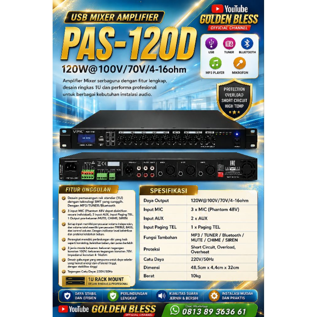 Amplifier VPK Toa com 100 v PAS 120 use / 250 use / 350 use / 450 use / 550 use / 850 use / 1000 use