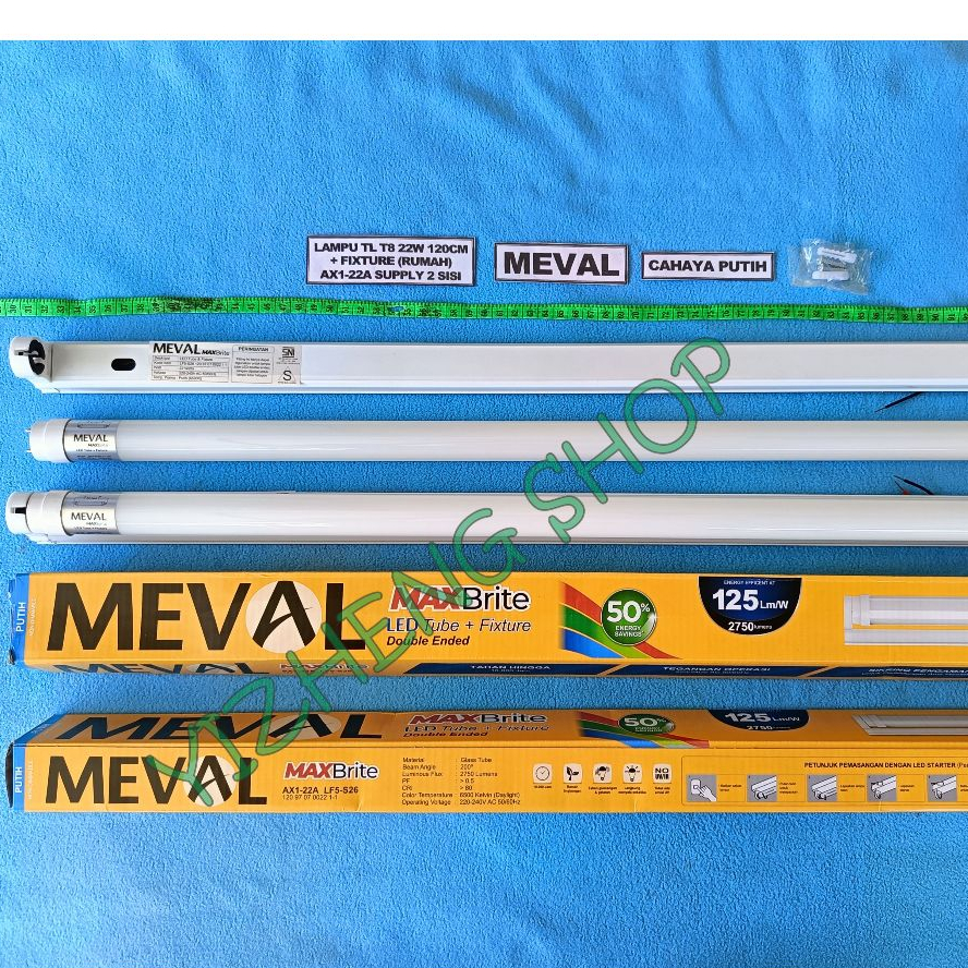 LAMPU TL T8 LED 22W CAHAYA PUTIH 1 SET (LAMPU + RUMAH) MEVAL