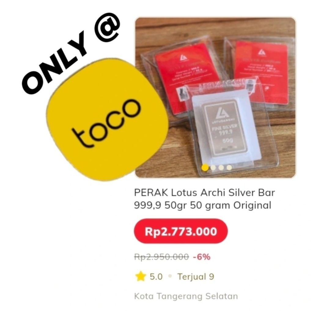 PERAK Lotus Archi SILVER LOGAM MULIA 50 gram LM 50gr ORIGINAL Perak Batangan
