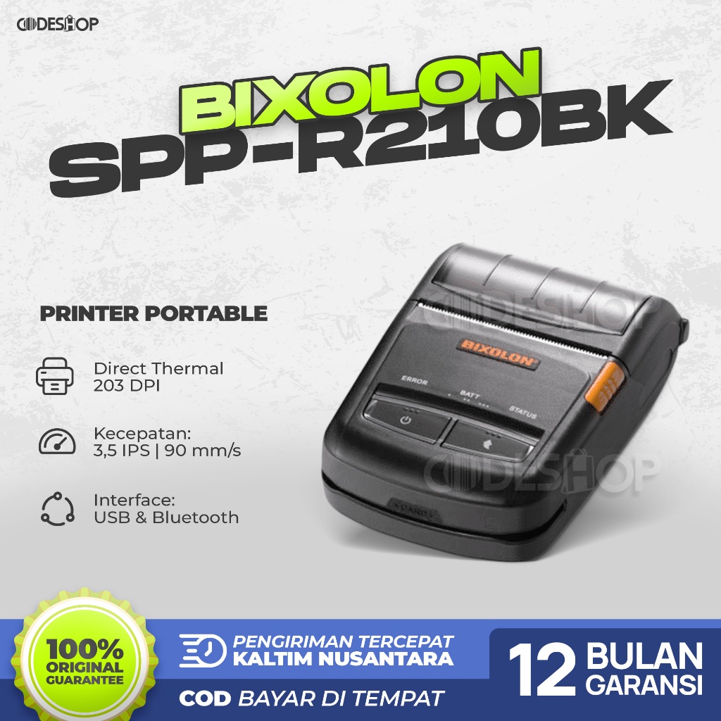 Bixolon Mobile Printer SPP-R210BK Mesin Cetak Struk Thermal 58mm Bluetooth