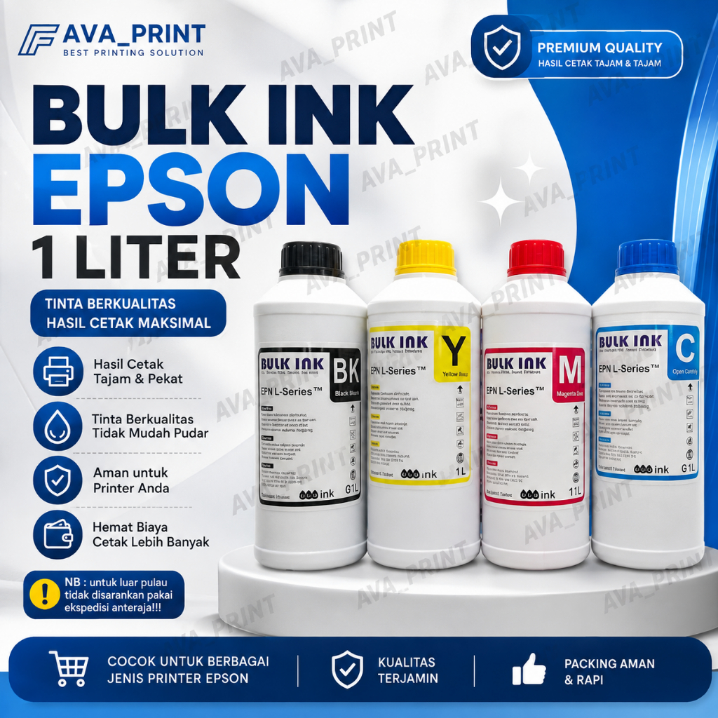 AVAPRINT | Bulk Ink Epson 1 Liter BK C M Y | Tinta Printer Epson Premium | Hasil Tajam & Awet