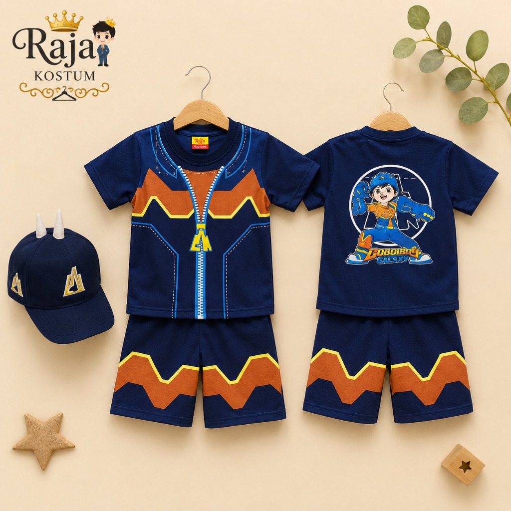SETELAN BAJU ANAK BOBOIBOY GEMPA FREE TOPI