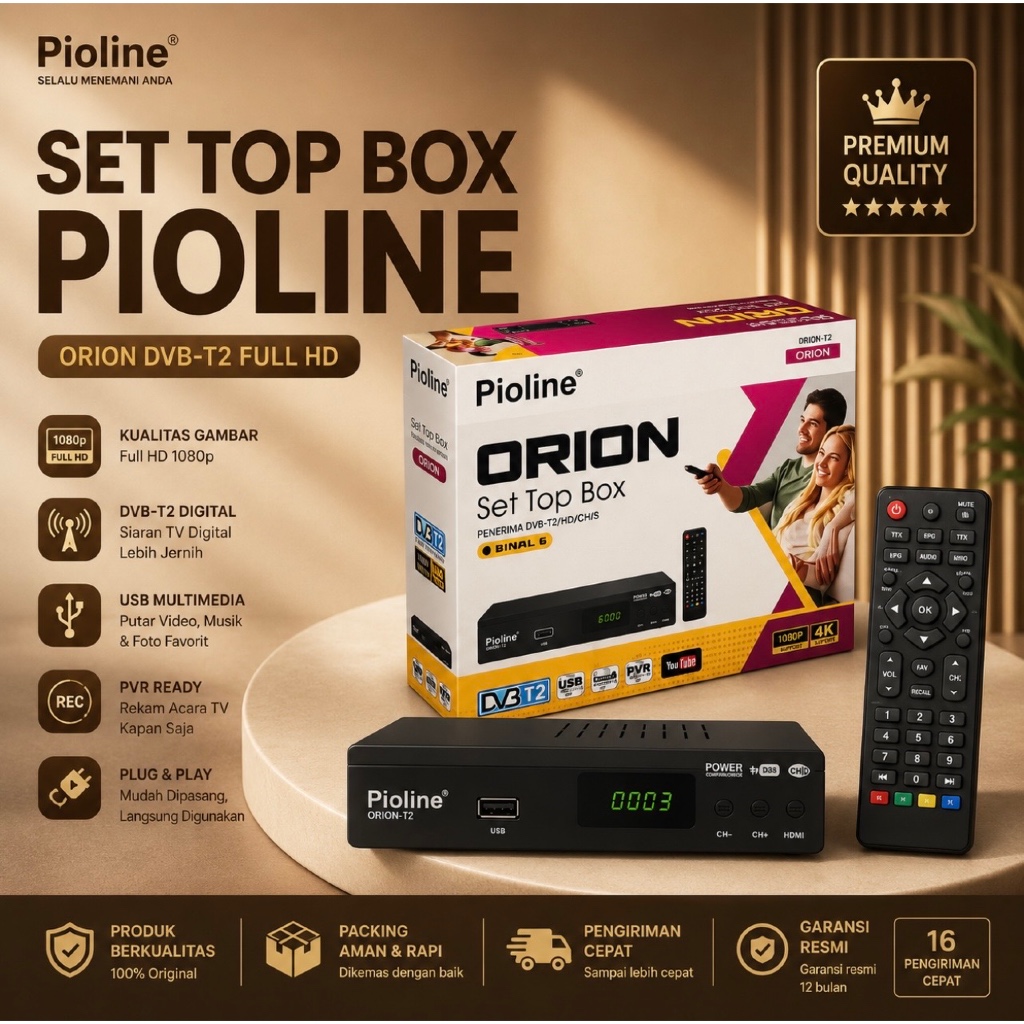 Pioline STB Orion Set Top Box DVB T2 TV Digital STB Pioline Orion Siaran Digital Receiver
