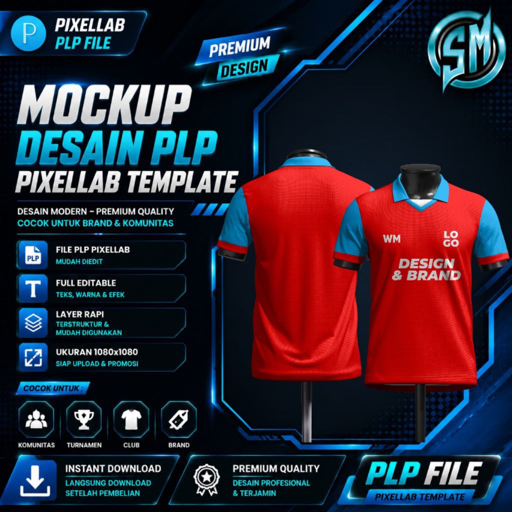 Template Mockup Jersey Kerah Retro - File Pixellab