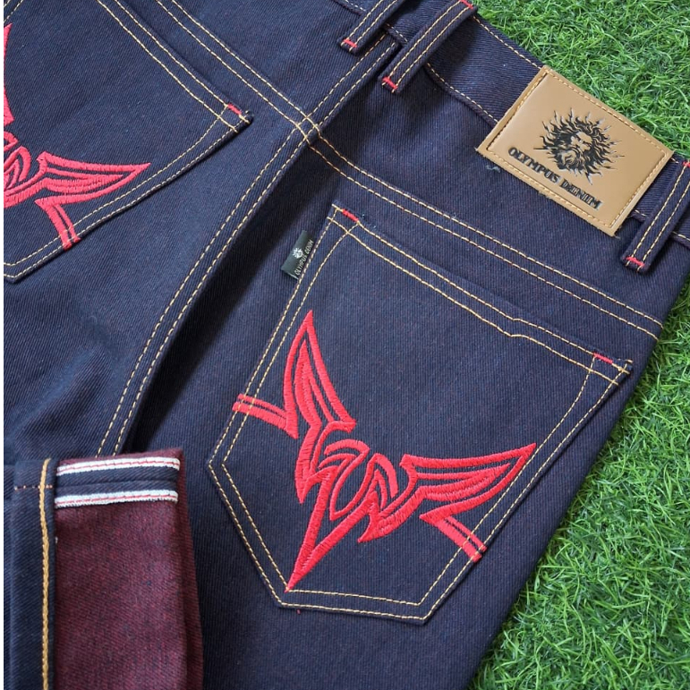 Celana Panjang Denim Selvedge Black Indigo Ridline Merah