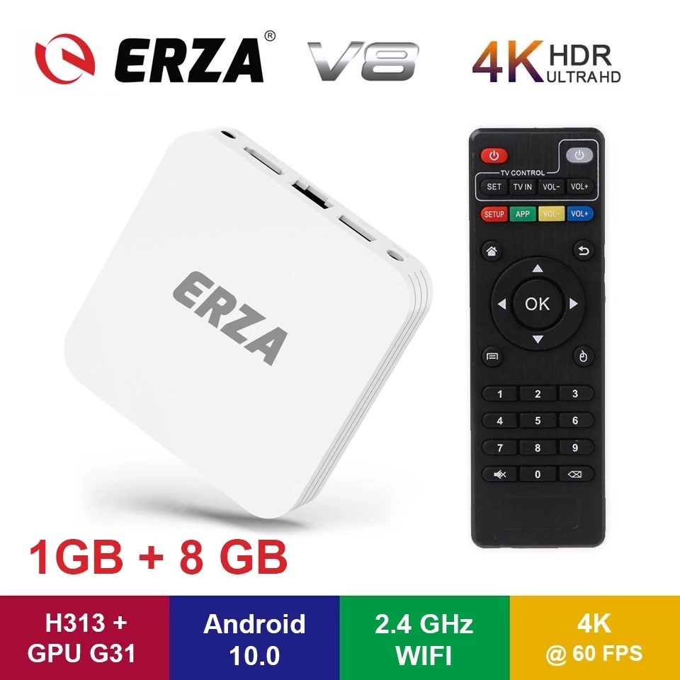 ERZA V8 TV Box Android RAM 1GB + 8GB 4K 2.4G Wifi Smart TV Box