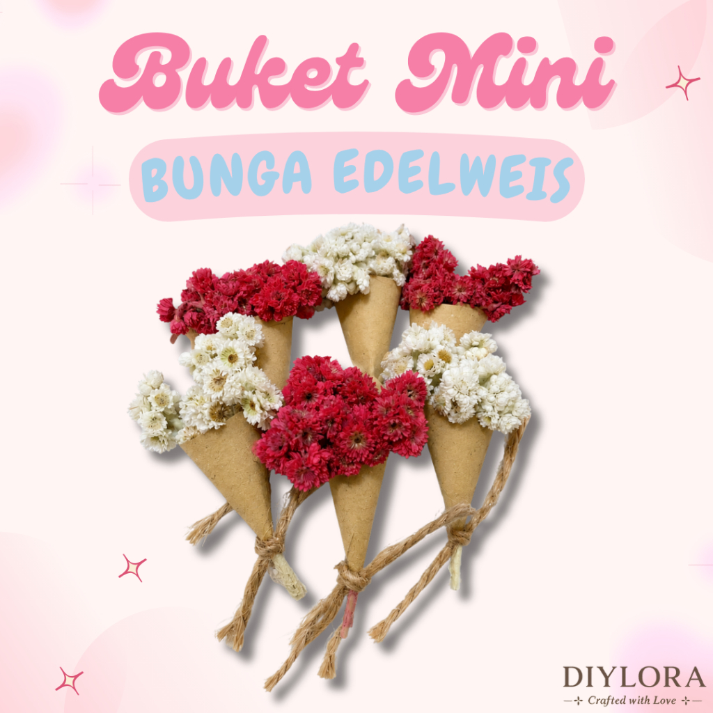 Buket Mini Bunga Edelweiss Kertas Cokelat Mini Gift Buket Mini Bunga Edelwis