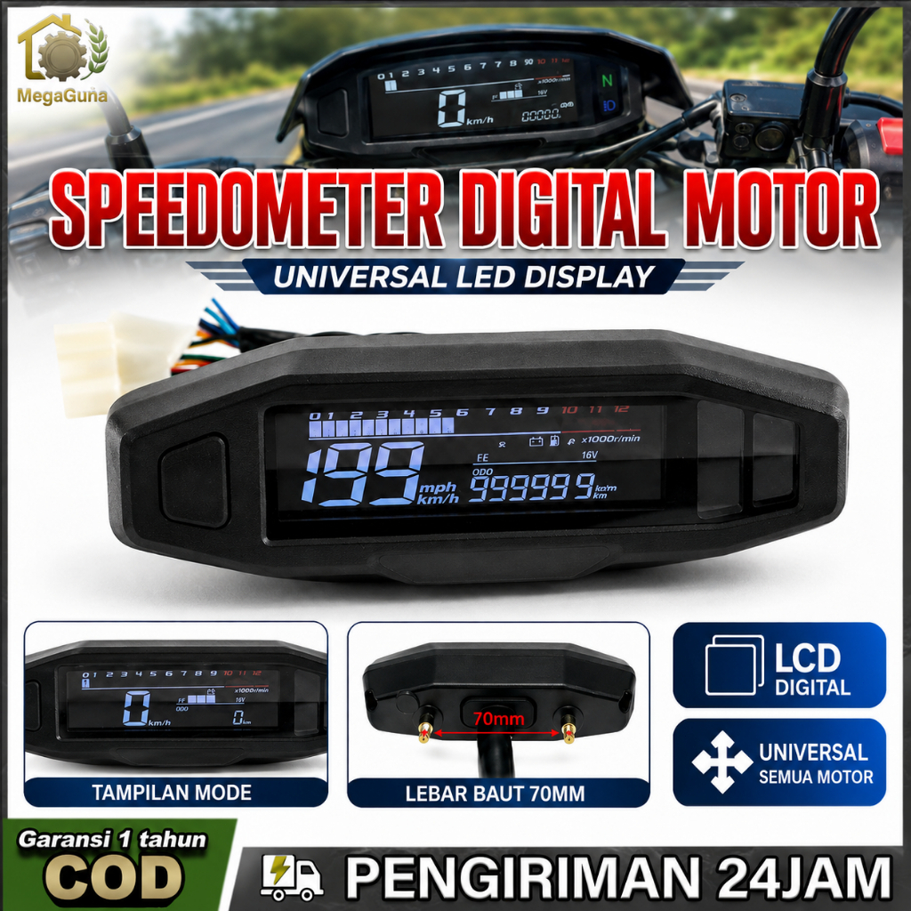 Speedometer Digital Motor Universal LED Tachometer RPM Odometer Kilometer Panel Instrumen Dashboard 
