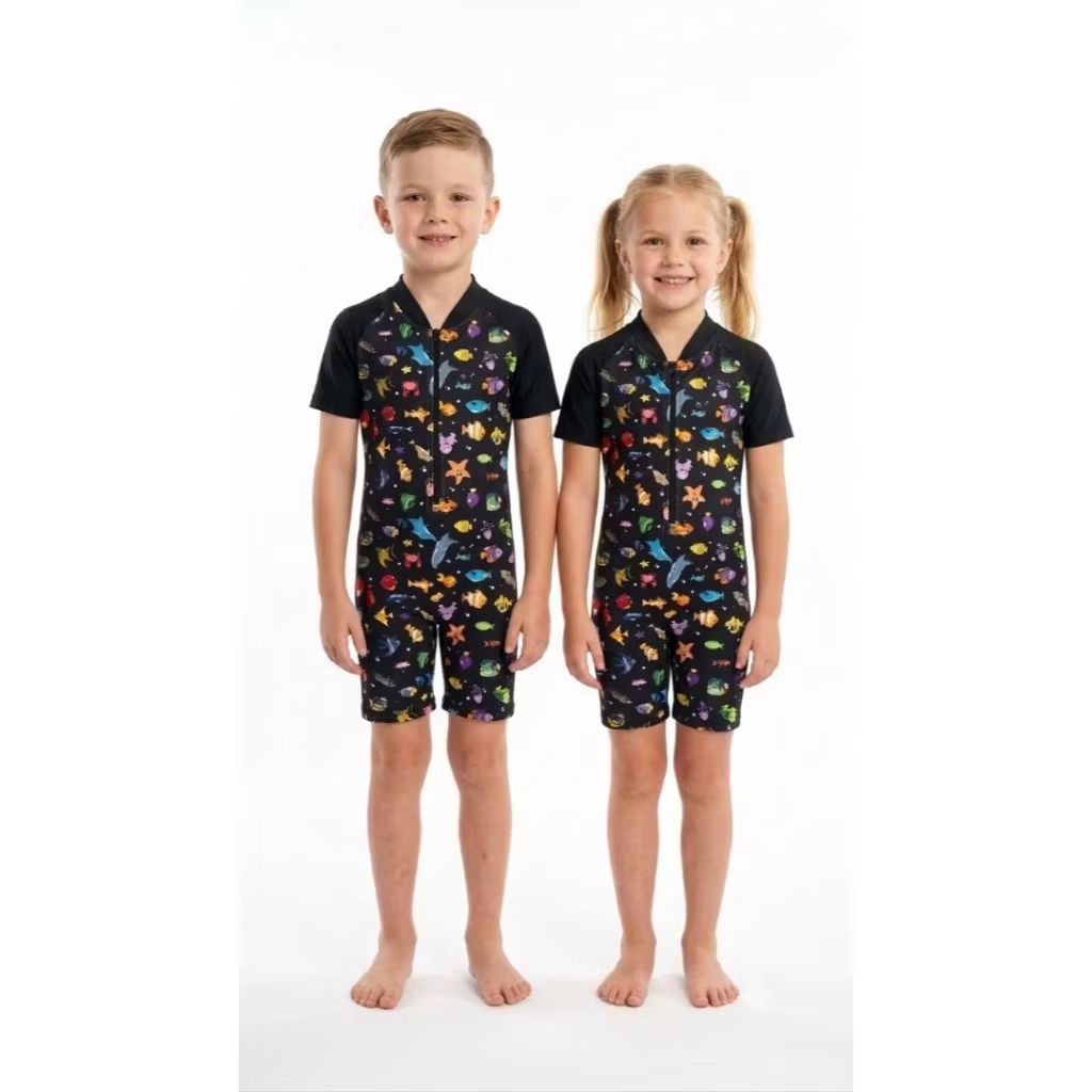 CHIODA 7288 Baju Renang Anak Tangan Pendek Hitam Ikan
