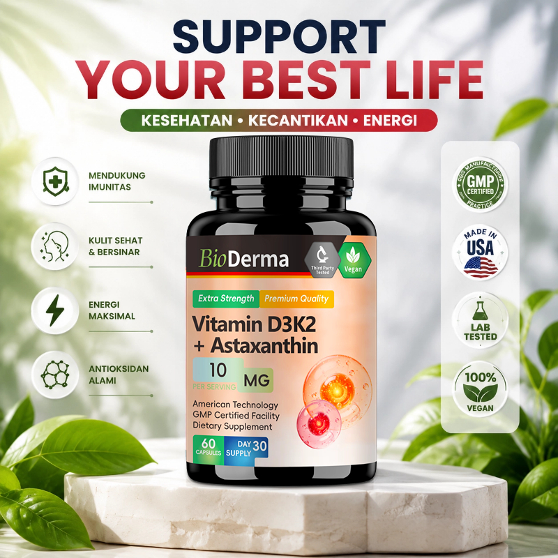 Bioderma D3K2 + Astaxanthin, sinergi vitamin & antioksidan, dukung kesehatan tulang dan kulit