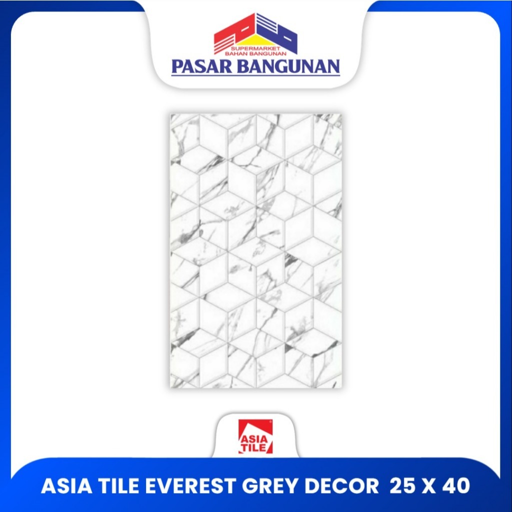 Keramik Asia Tile Everest Grey Decor 25X40 A | Keramik dinding glossy motif carrara grey hexagonal