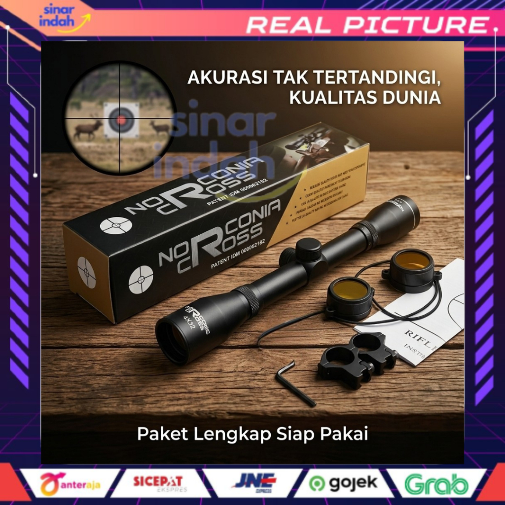 Teleskop Riflescope Norconia Cross 4x32 Lengkap Mounting Dan Tutup Lensa Scope Berburu High Precisio