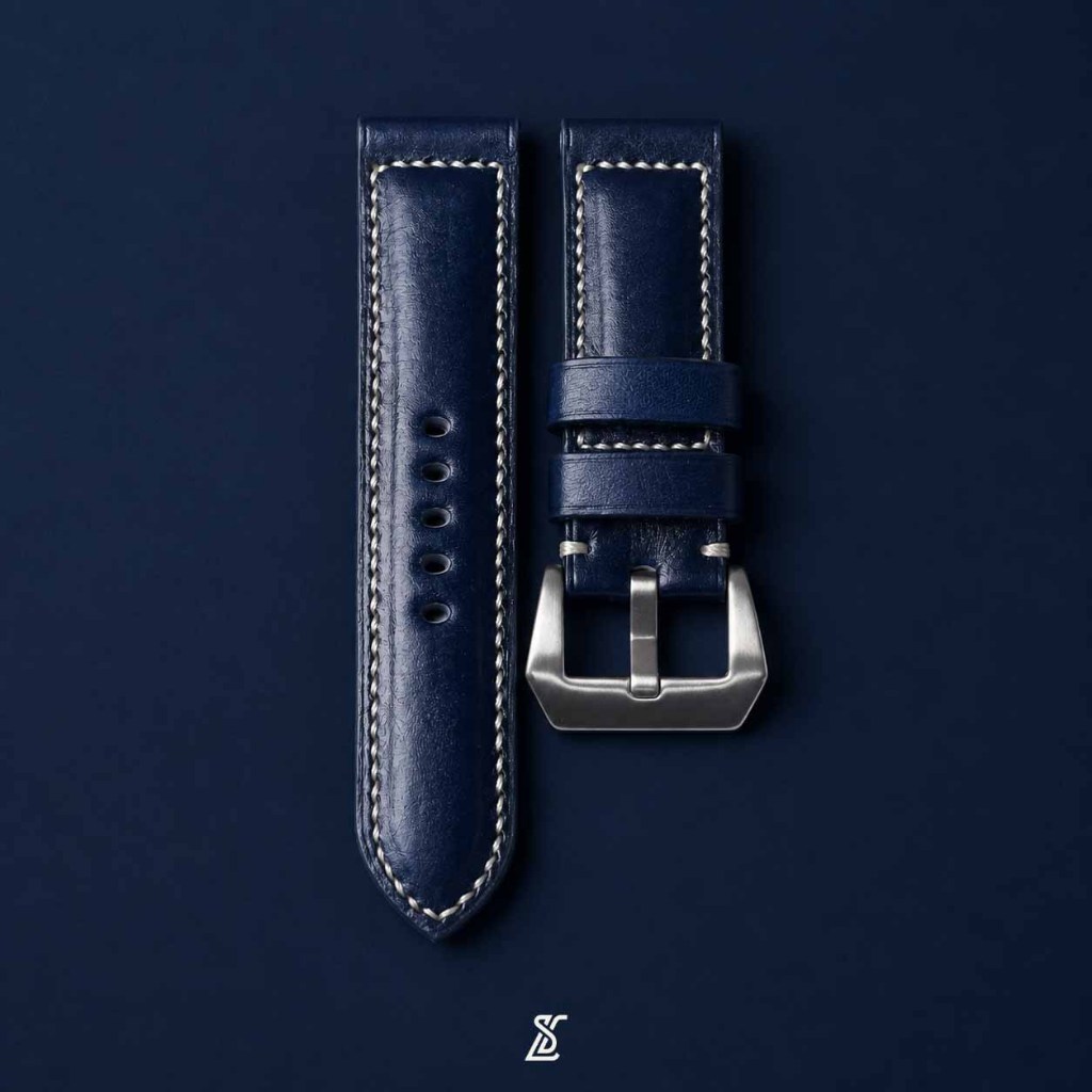 Lucky Strap Tali Jam Tangan Kulit Sapi Navy Blue Glossy Panerai Handmade - Strap Jam Pria Wanita