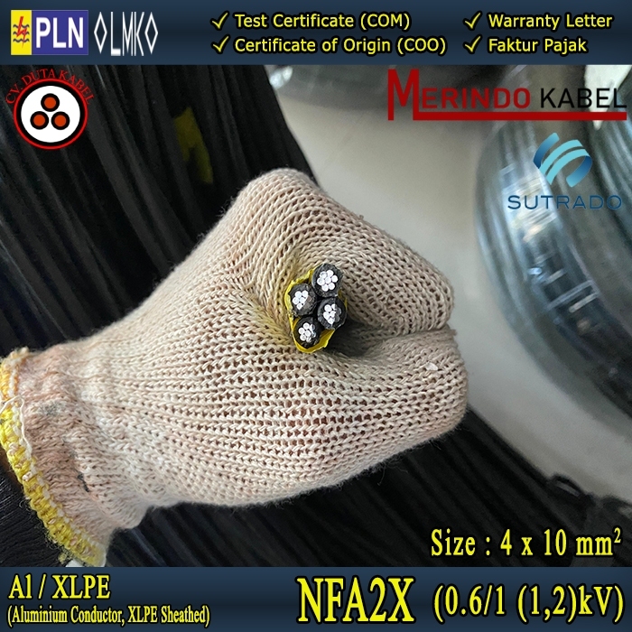 Kabel NFA2X 4x10 mm2 SUTRADO / MERINDO  / Twisted / LVTC / Low Voltage Twisted Cable / Kabel Udara /