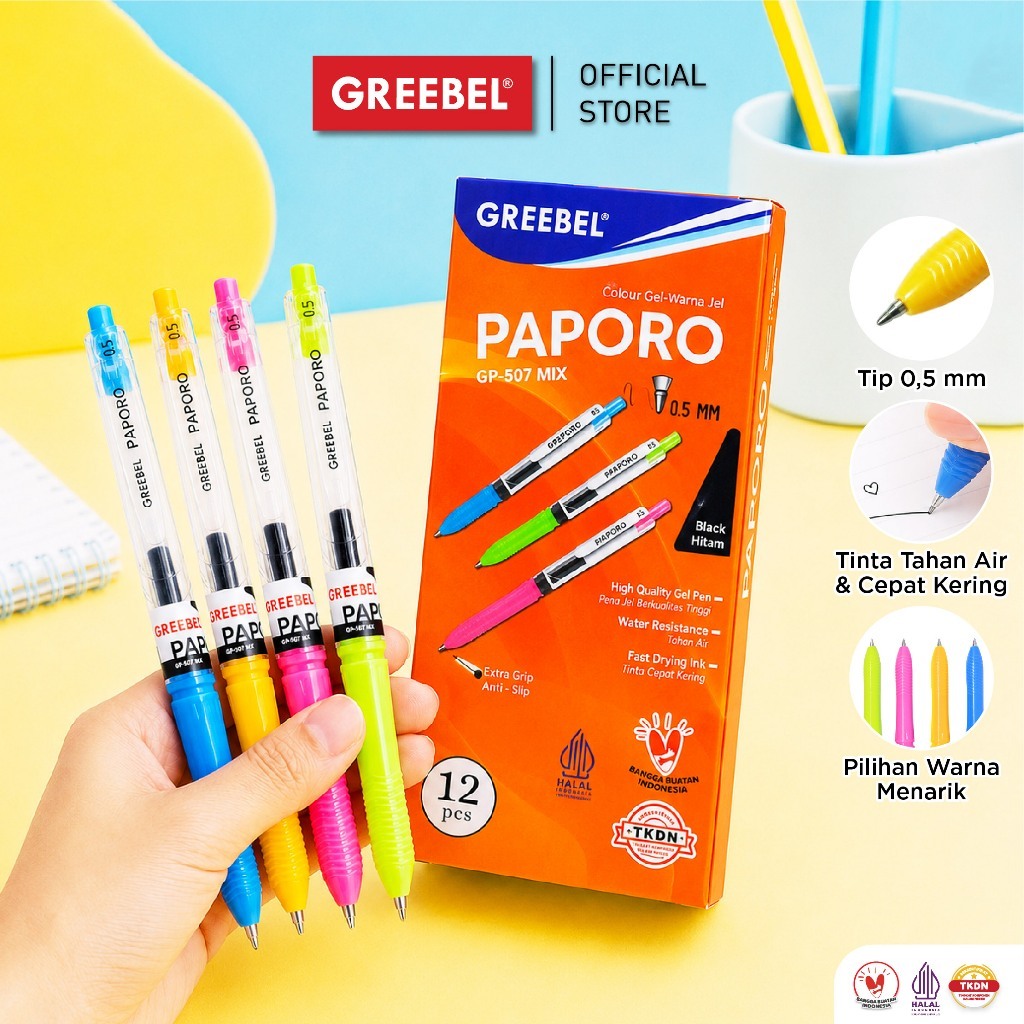 [ 12 Pulpen ] Greebel Pulpen Gel Pen 1 Box GP-507 Paporo Mx 0.5 (12PCS/SET)
