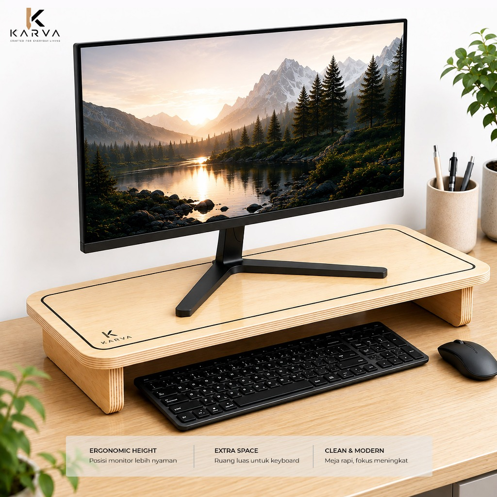 Stand meja monitor aesthetic pc meja universal komputer minimalis modern tidak pakai laci - KARVA Me