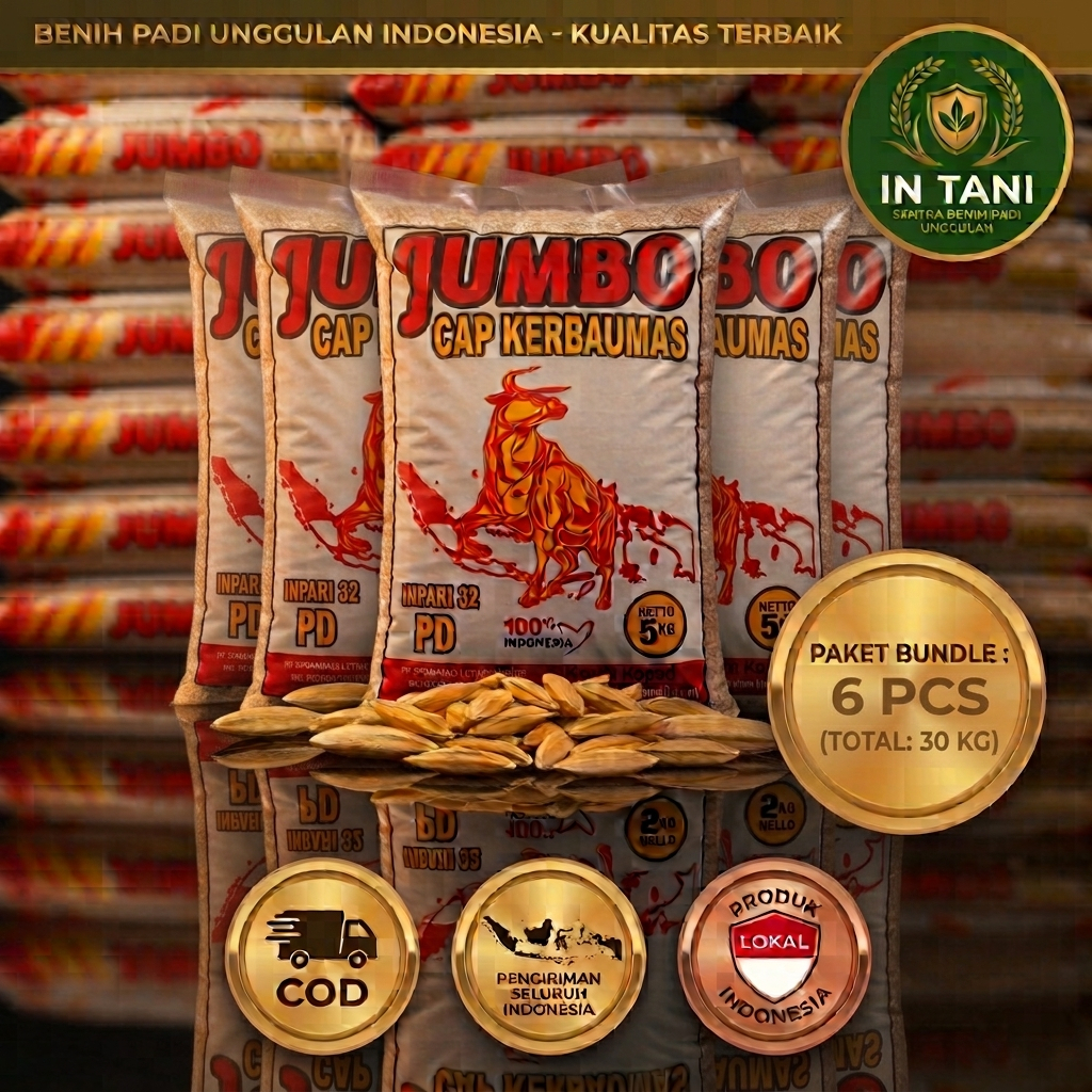 Benih Padi Jumbo Cap Kerbaumas Inpari 32 PD 5 kg Paket Bundle 6 pcs Total 30 kg