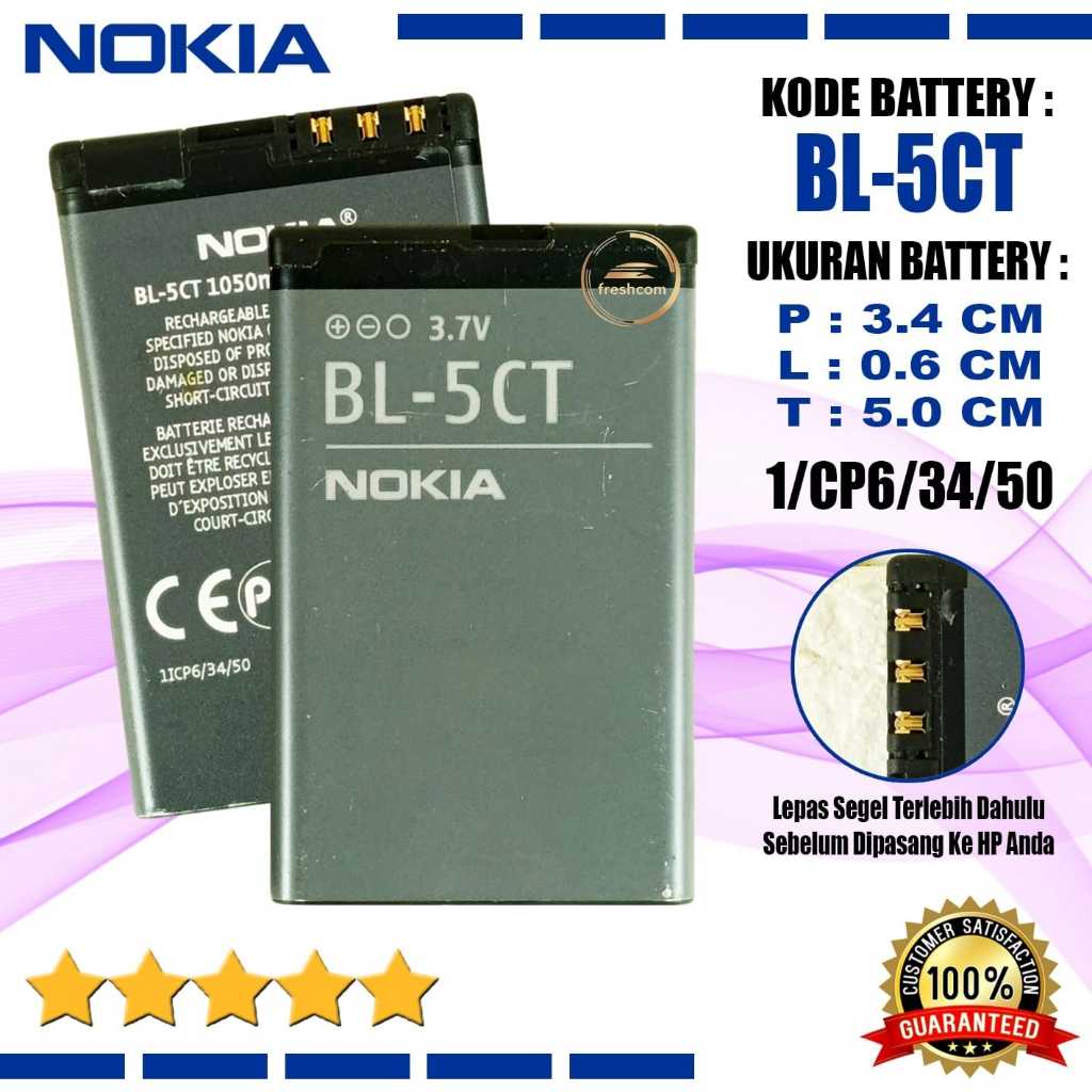 Baterai Original BL-5CT BL5CT Compatible Hp Nokia Jadul 3720c 5220 5630 C3-01 C5 C5-00 C6-01 6303