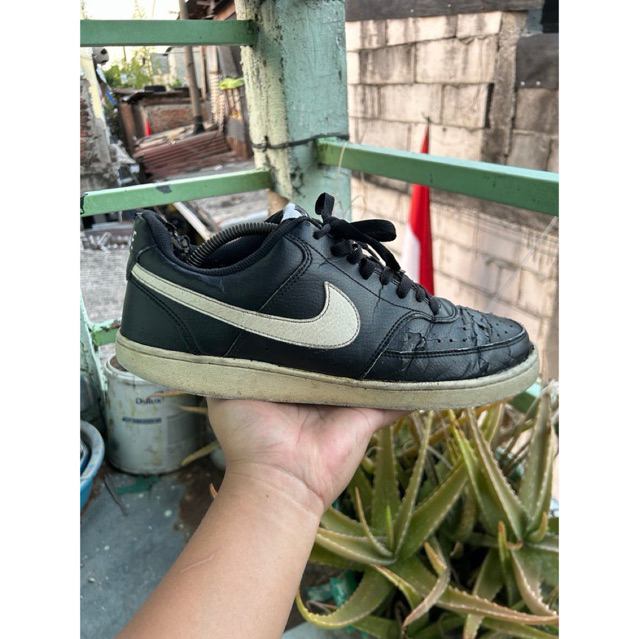 Nike Court Vision Leather Low Black White Classic Original Casual Skate Sneakers Size 45