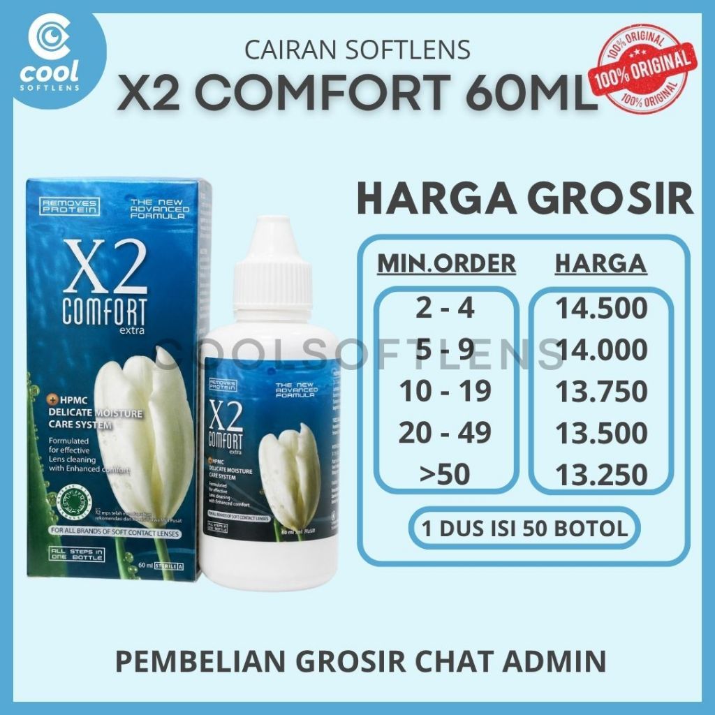 (HARGA GROSIR) Air Softlens X2 60ml / Cairan Softlens X2 60 ML / X2 Comfort 60ml / Air Pencuci Softl