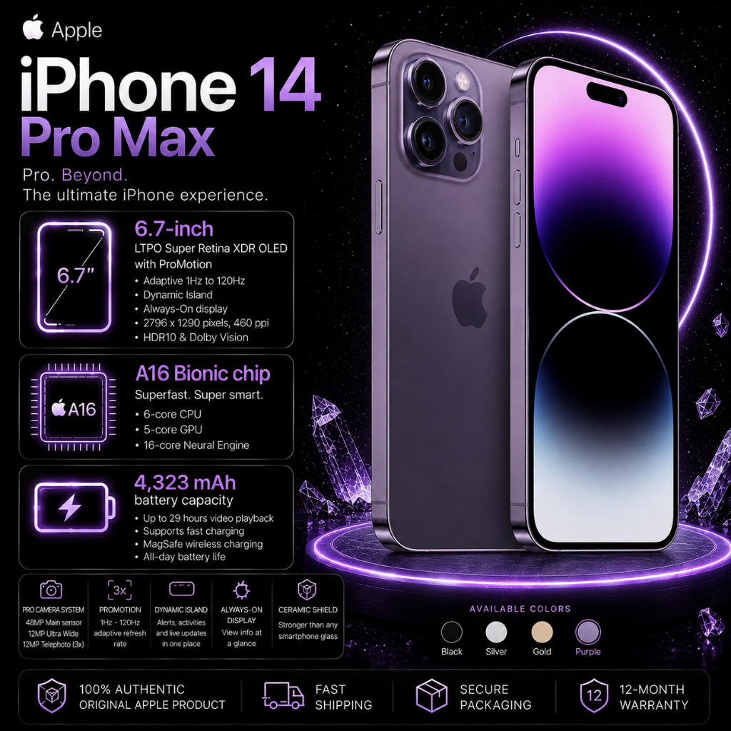 iPhone 14 Pro Max 128/256GB Like New – Original iBox, IMEI Terdaftar, Fullset, Garansi 12 Bulan, Har