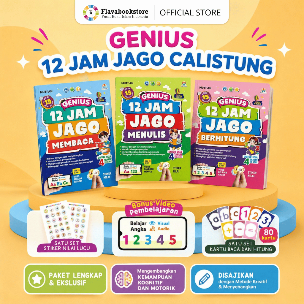 Ziyadbooks - (Paket 3 Buku) Genius 12 Jam Jago Calistung - Untuk Anak Usia 4+ (Isi 3 Buku)
