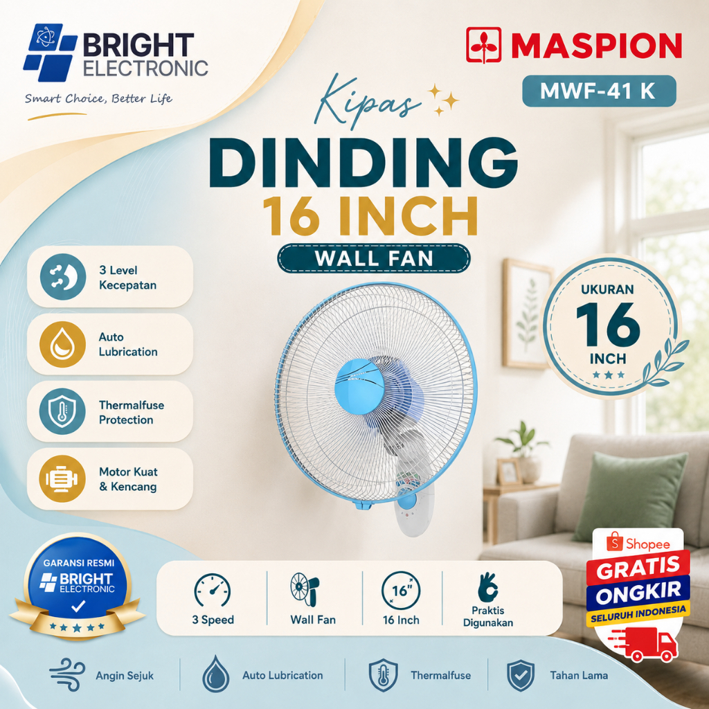 MASPION KIPAS DINDING MWF 41K KIPAS ANGIN/MWF41K/MWF-41K/MWF 41K/MASPION KIPAS DINDING MURAH