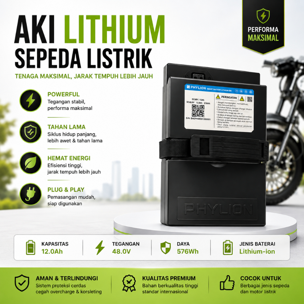AKI LITHIUM SEPEDA LISTRIK 48V/12AH