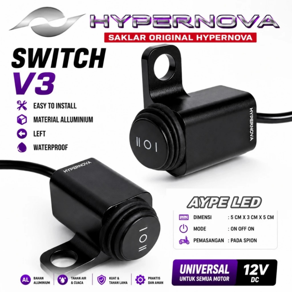 HYPERNOVA - ORIGINAL SAKLAR SWITCH V3 LAMPU UNIVERSAL HYPERNOVA ON OFF ON SAKLAR MINI LASER HRX1 HRX