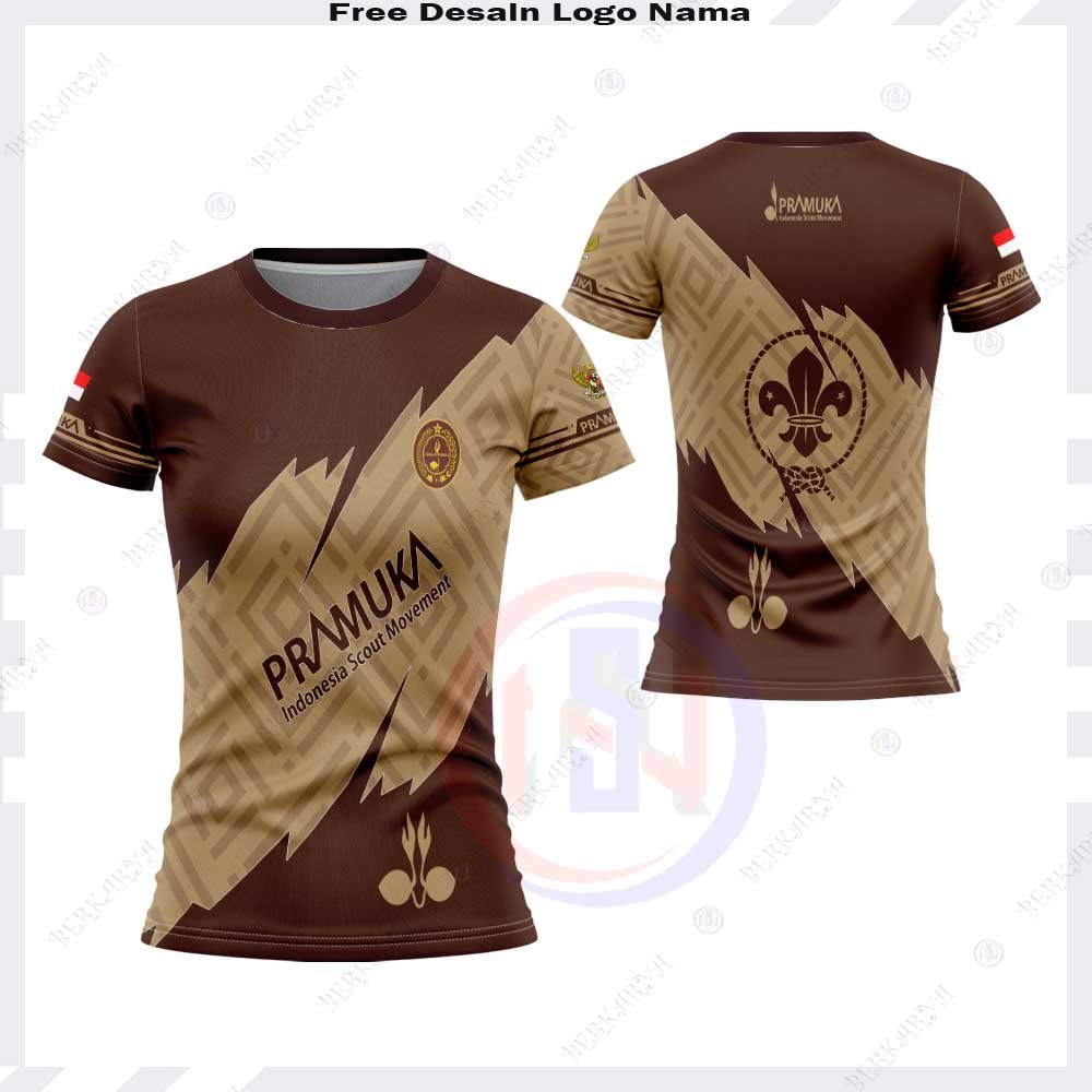 Jersey Pramuka Coklat Custom Nama Logo Kaos Pramuka Full Print Seragam Pramuka Dewasa