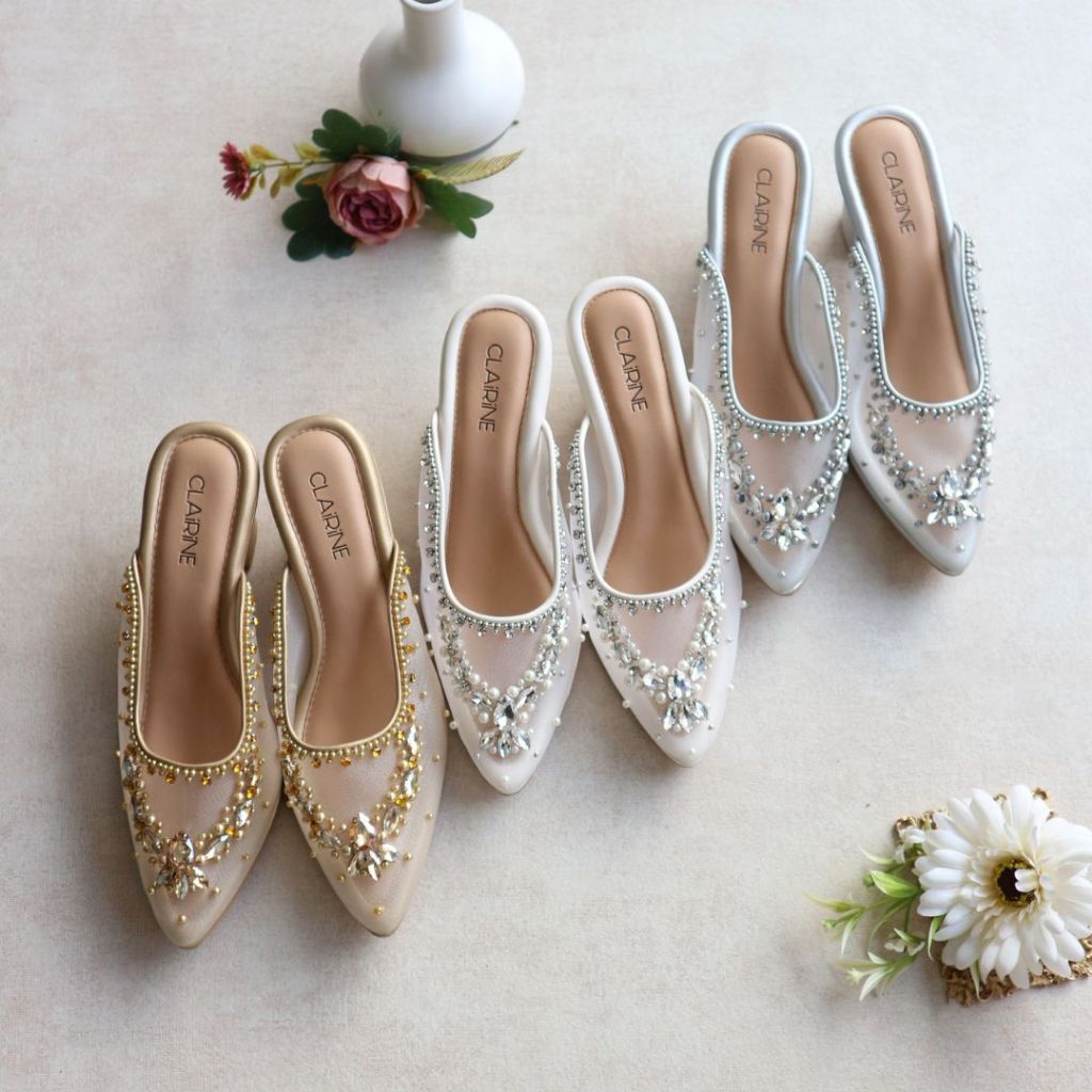 CIKUSHOES - Calanta Heels Wedding Bridal Payet White Silver Gold 7cm