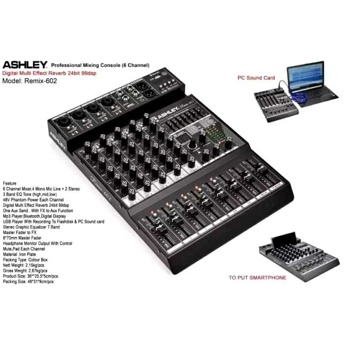 MIXER ASHLEY REMIX-602 / REMIX602 / REMIX 602 ORIGINAL (6 CHANNEL) BISA BLUETOOTH