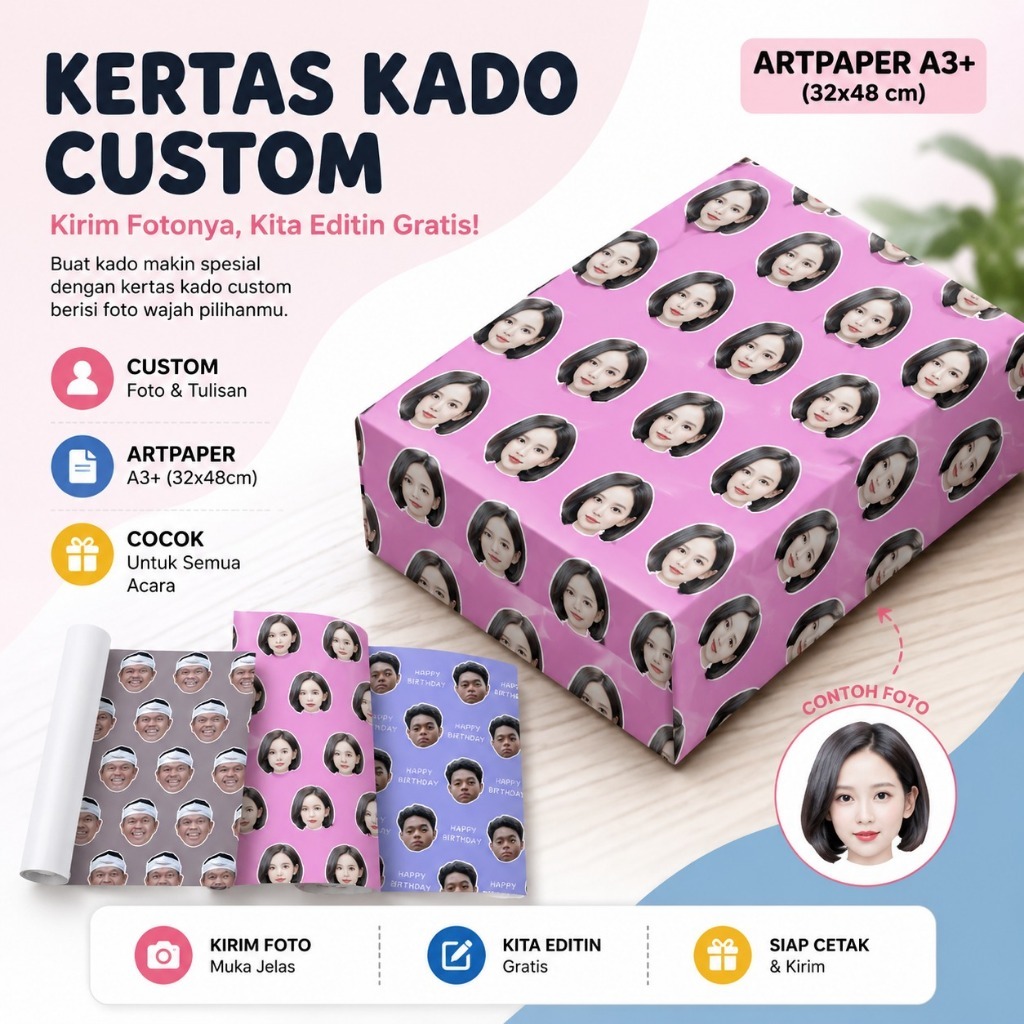 Kertas Kado aesthetic / KERTAS KADO CUSTOM  / KERTAS KADO CUSTOM termurah kertas kado ukuran A3+
