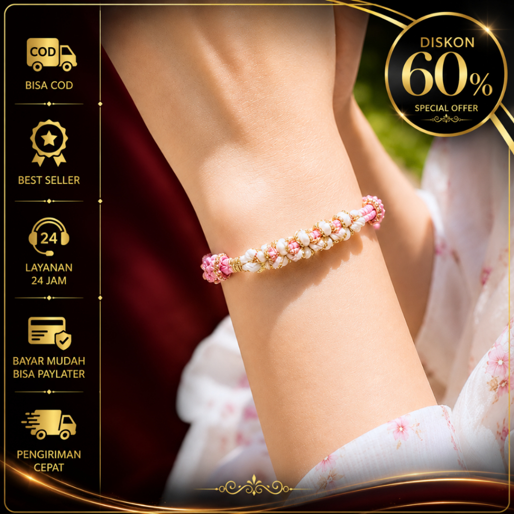 [BISA COD] Velora Jewelry Flower Knot Bracelet | Gelang Tali Merah Anyaman Bunga Benang Emas Elegan 