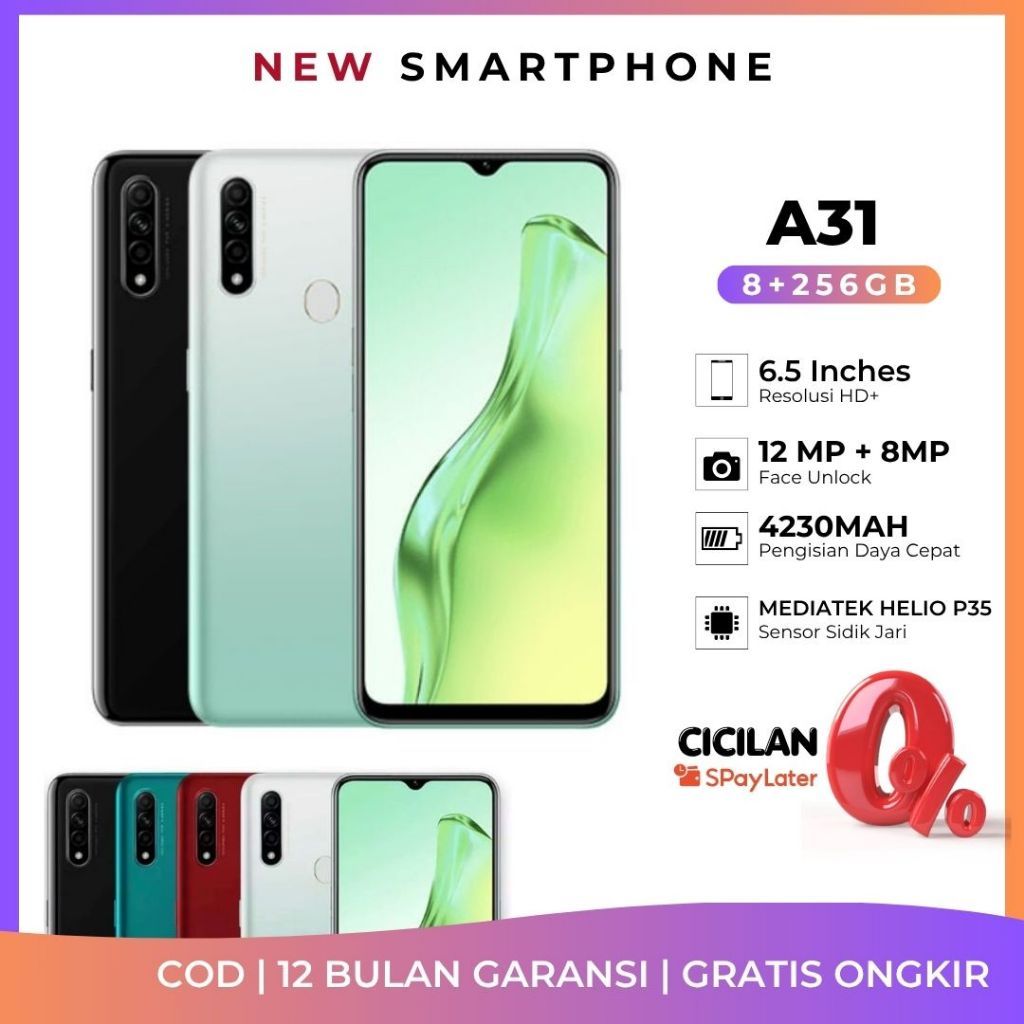 Smartphone OPPO A31 RAM 8/256 GB - Kamera Triple, Baterai Tahan Lama, Desain Elegan