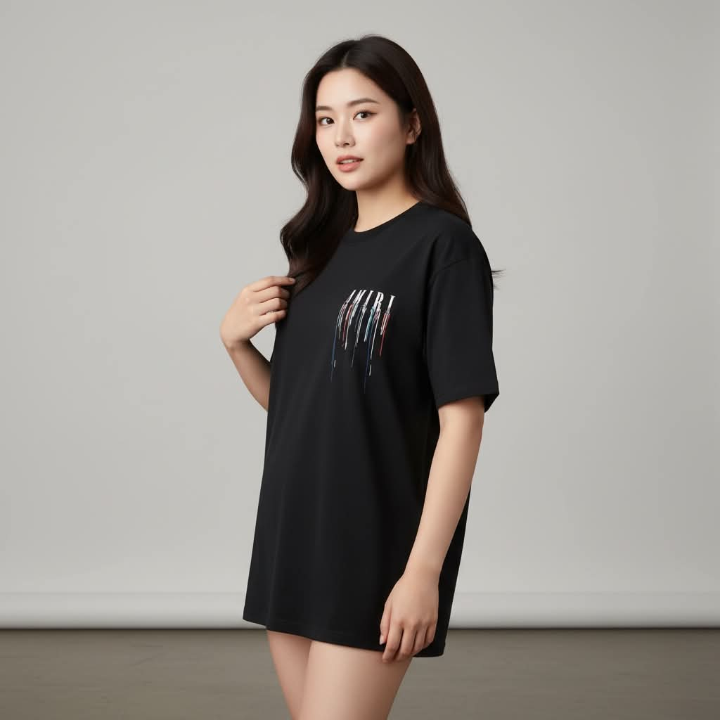 Kaos AMIRI Unisex Drip Print Hitam - Tshirt Oversized Streetwear Premium Quality