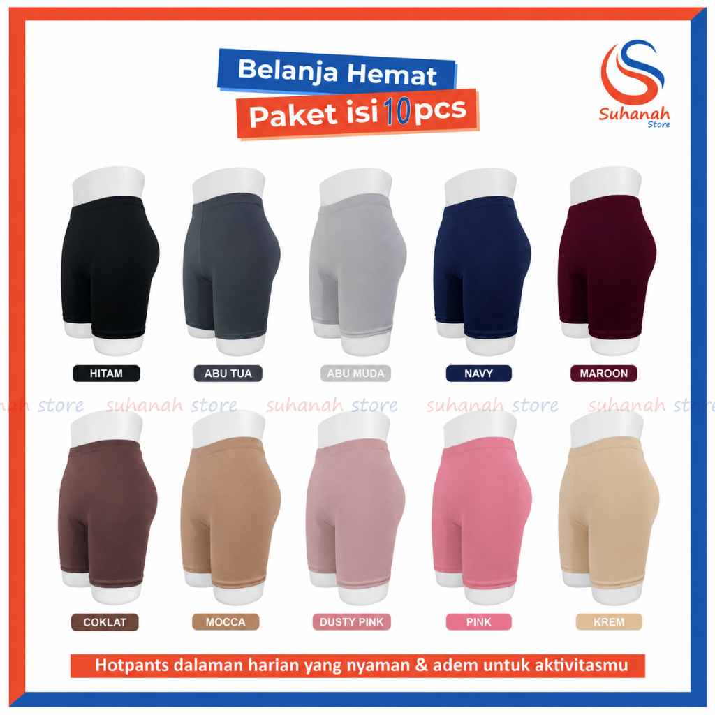 Legging Hotpants Isi 10pcs / Shortpants Wanita / Legging Pendek Wanita Standar, Jumbo & Super Jumbo