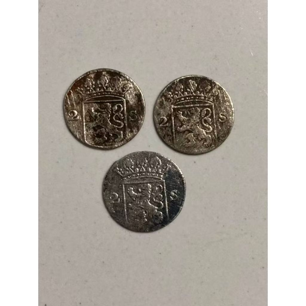 3Pcs Koin Kuno Perak 2 Stuiver Hollandia Era VOC Asli || Harga Untuk 3 Pcs
