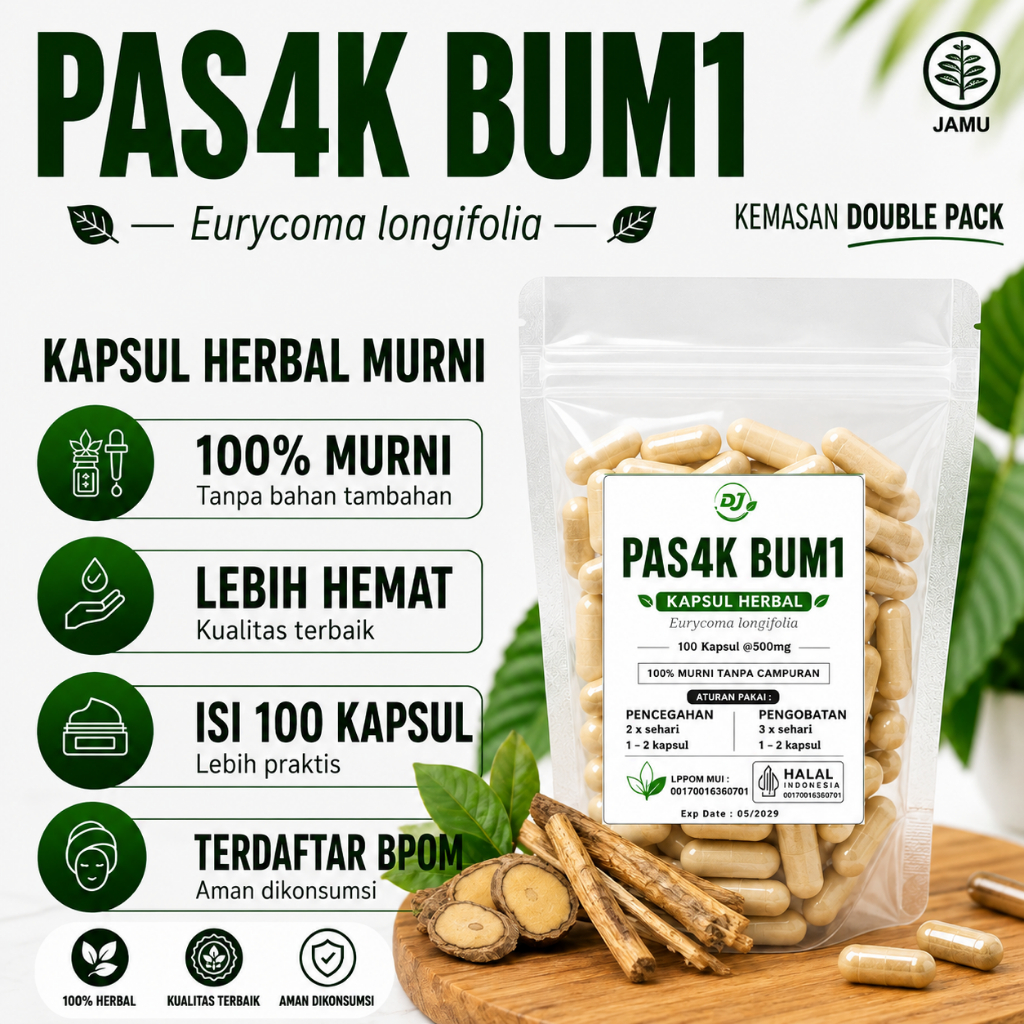 Kapsul Herbal PasakBumi 100 Kapsul | Ekstrak PasakBumi Alami | Suplemen Herbal Tradisional