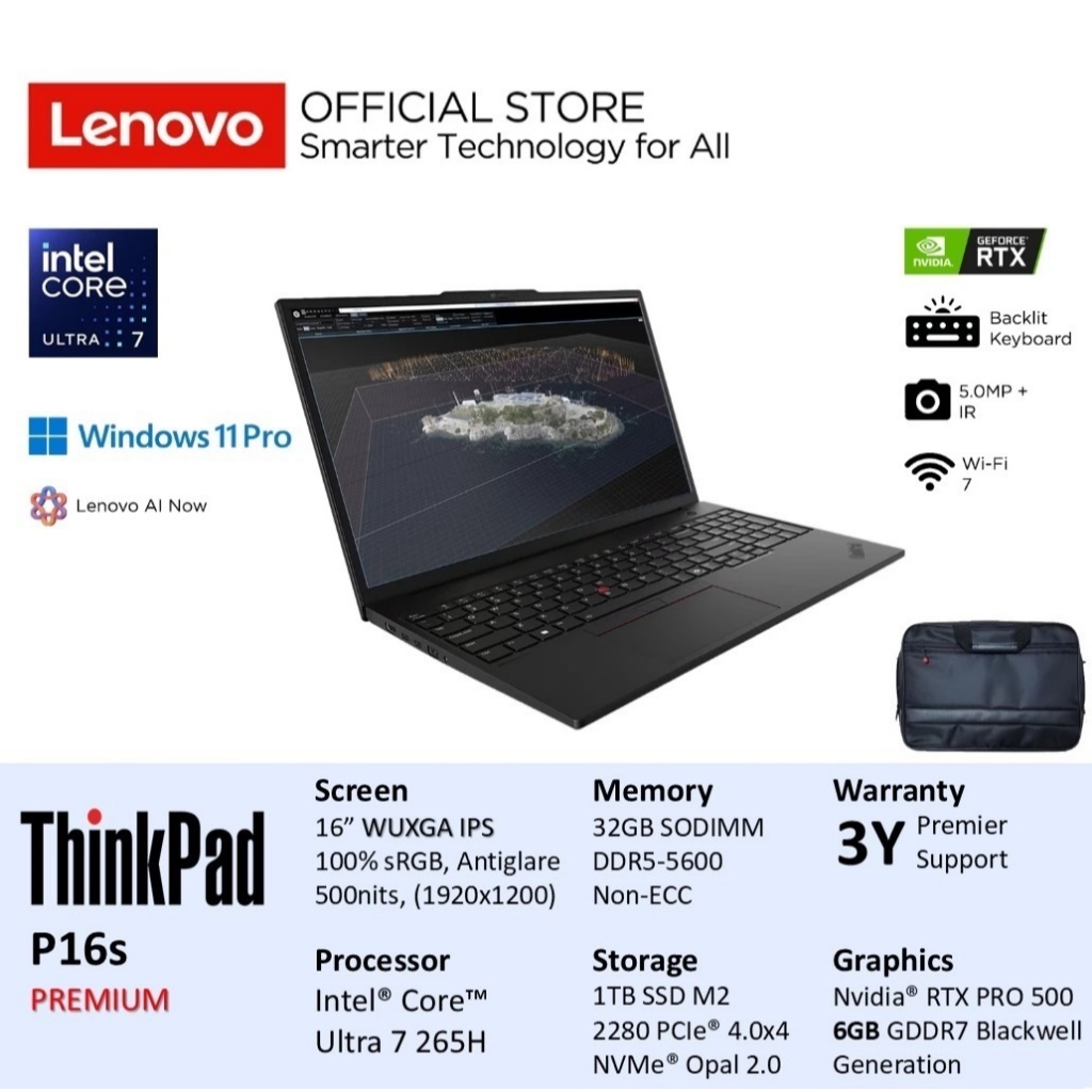 Lenovo ThinkPad P16s Ultra 7 265H 32GB 1TB RTX PRO 500 6GB Win11Pro 16" Include asuransi