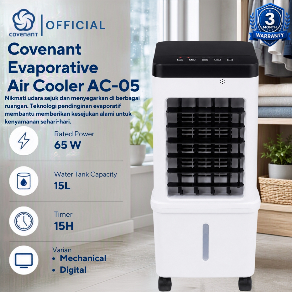Covenant Evaporative Air Cooler AC-05 Pendingin Udara Ruangan Portabel dengan Ice Box 15L Low Watt H